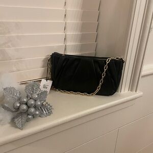 Sondra Roberts Black Shoulder Bag with Gold Chain